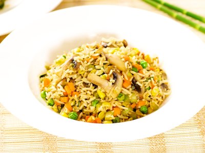 Carrot, Peas and Mushroom Fried Rice 