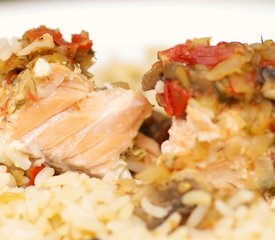 Easy Baked Salmon with Dill on Rice