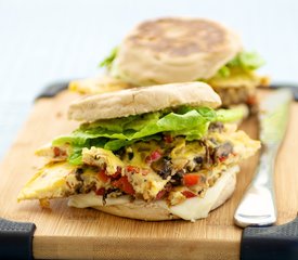 Smoked Mozzarella, Spinach, and Pepper Omelet Sandwiches