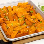 Garlicky, Sweet and Salty Sweet Potato Wedges