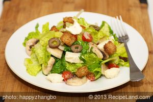 Cherry Tomato and Lettuce Salad with Fresh Mozzarella and Croutons