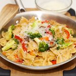 Warm Pasta with Broccoli, Bell Pepper and Parmesan