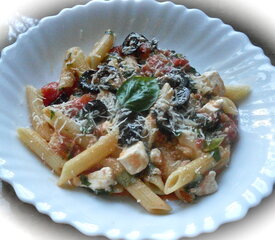 Penne with Tomato, Black Olive and Feta