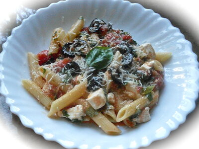 Penne with Tomato, Black Olive and Feta