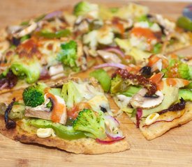 Broccoli, Mushroom and Sun-Dried Tomato Tortilla Pizza