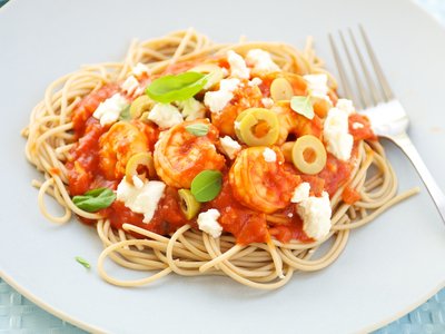 Greek Style Pasta with Shrimp and Feta