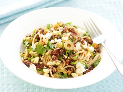 Whole Wheat Pasta with Cilantro, Sun-Dried Tomatoes and Feta