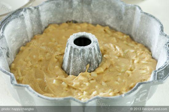 Pour batter into the greased and floured bundt pan.