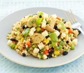 Marinated Mushroom, Black Bean Couscous Salad with Cheddar