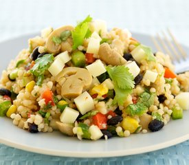 Marinated Mushroom, Black Bean Couscous Salad with Cheddar