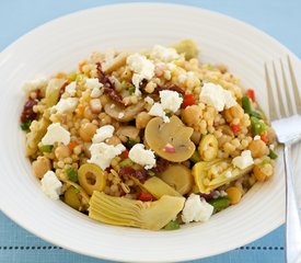 Chickpea, Marinated Artichoke Hearts, Mushrooms, and Sun-Dried Tomato Couscous Salad with Feta