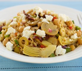 Chickpea, Marinated Artichoke Hearts, Mushrooms, and Sun-Dried Tomato Couscous Salad with Feta