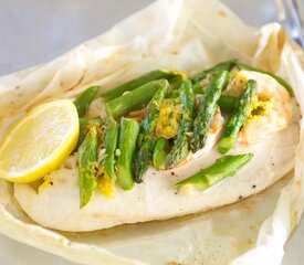 Tilapia En Papillote with Asparagus and Shrimp