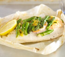 Tilapia En Papillote with Asparagus and Shrimp