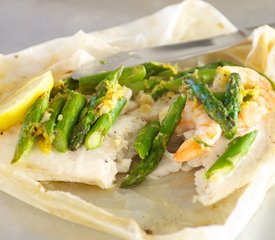 Tilapia En Papillote with Asparagus and Shrimp