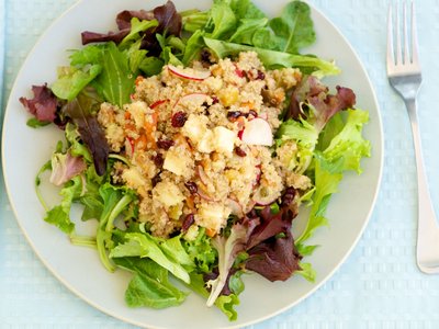 Quinoa, Apple, and Cheddar Salad with Mixed Greens