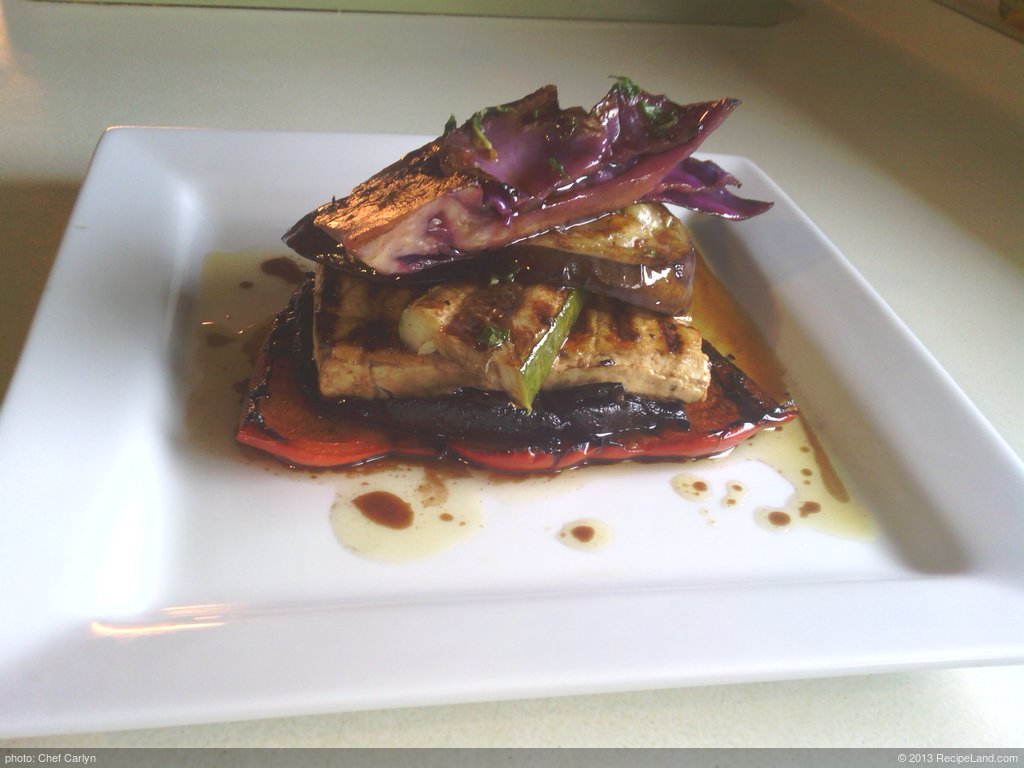 Vegan Grilled Veggie And Tofu Stack With Balsamic And Mint