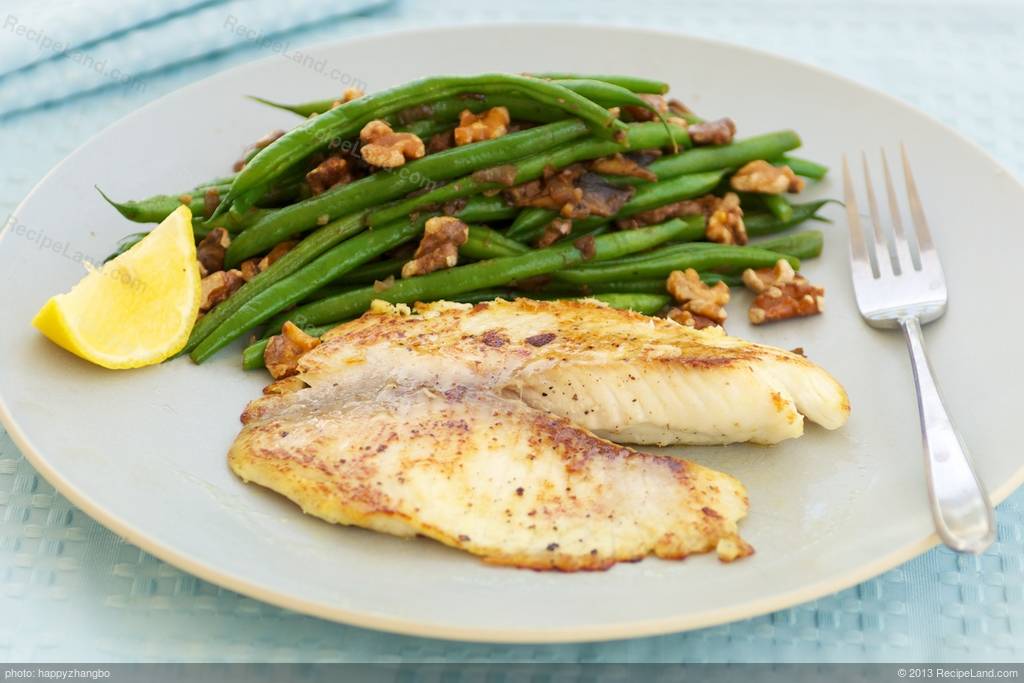 Simply Seared Tilapia with Green Beans and Toasted Walnuts Recipe