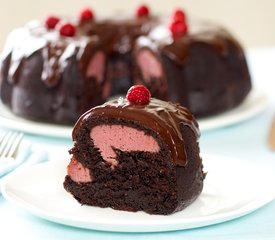 Chocolate Fudge Bundt Cake with Raspberry-Cream Cheese Filling and Chocolate Ganache