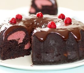 Chocolate Fudge Bundt Cake with Raspberry-Cream Cheese Filling and Chocolate Ganache