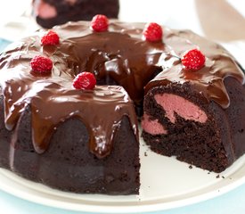 Chocolate Fudge Bundt Cake with Raspberry-Cream Cheese Filling and Chocolate Ganache