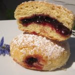 Raspberry Jam-Filled Baked Biscuit Dough Donuts