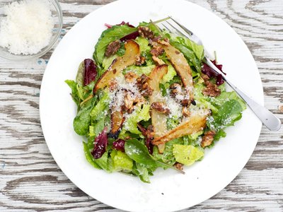 Roasted Pear, Walnuts and Parmesan Salad