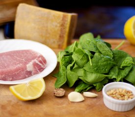 Spinach, Mozzarella and Pine Nuts Stuffed Pork Chops