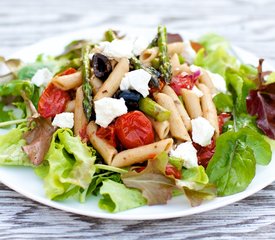 Roasted Asparagus, Cherry Tomatoes with Arugula, Penne and Goat Cheese Salad 