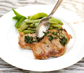 Pork Chops and Sugar Snap Peas with Mint Julep Glaze