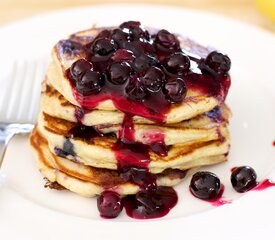 Whole Wheat Blueberry Yogurt Pancakes with Blueberry Sauce