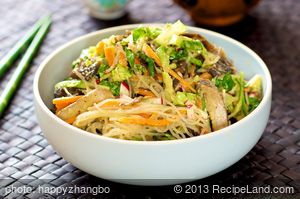 Asian Noodle, Cucumber and Lettuce with Peanut Sauce