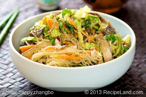 Asian Noodle, Cucumber and Lettuce with Peanut Sauce recipe