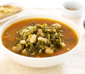 White Bean Soup with Broccoli Rabe and Kale