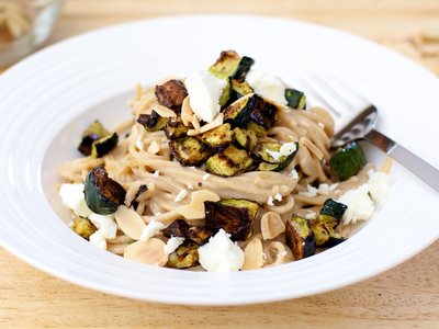 Creamy Pasta With Roasted Zucchini, Almond and Basil