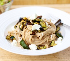 Creamy Pasta With Roasted Zucchini, Almond and Basil