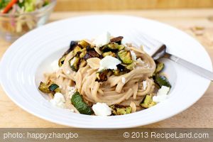 Creamy Pasta With Roasted Zucchini, Almond and Basil recipe
