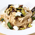 Creamy Pasta With Roasted Zucchini, Almond and Basil