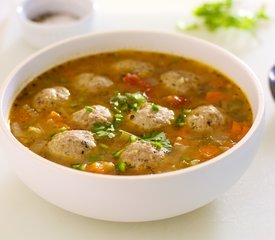 Turkey Balls, Veggies and Brown Rice Soup