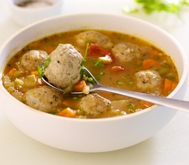 Turkey Balls, Veggies and Brown Rice Soup