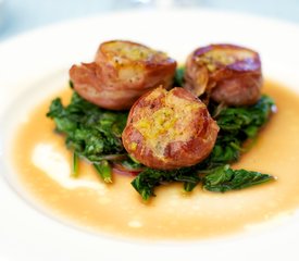 Prosciutto Wrapped Scallops with Citrus Baby Spinach