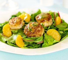 Coriander Spiced Scallops with Orange Ginger Dressing and Greens