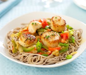 Pan Seared Scallops and Fennel Over Soba Noodles