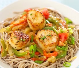 Pan Seared Scallops and Fennel Over Soba Noodles