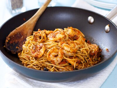 Delicious Spaghetti with Shrimp in Sicilian Sauce