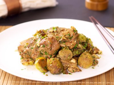 Chinese Roasted Chicken Thighs with Brussels Sprouts