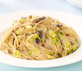 Creamy Fettuccine with Brussels Sprouts and Mushrooms