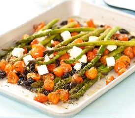 Roasted Asparagus with Cherry Tomatoes, Olives and Feta 