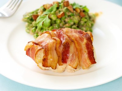 Chicken Breasts, Cream Cheese Stuffed and Wrapped with Bacon