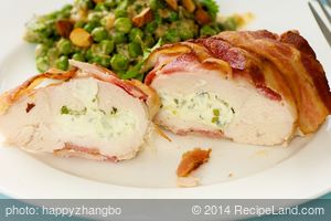 Chicken Breasts, Cream Cheese Stuffed and Wrapped with Bacon